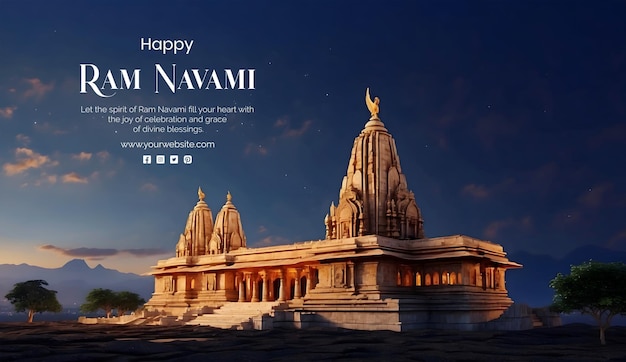 Ram Navami concept Shree Ram Mandir Ayodhya real view on sky background