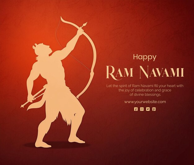 PSD ram navami concept shree ram with bow and arrow silhouette on red texture background