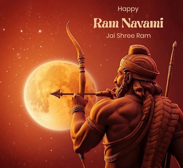 PSD ram navami concept shree ram with bow and arrow silhouette on red texture background