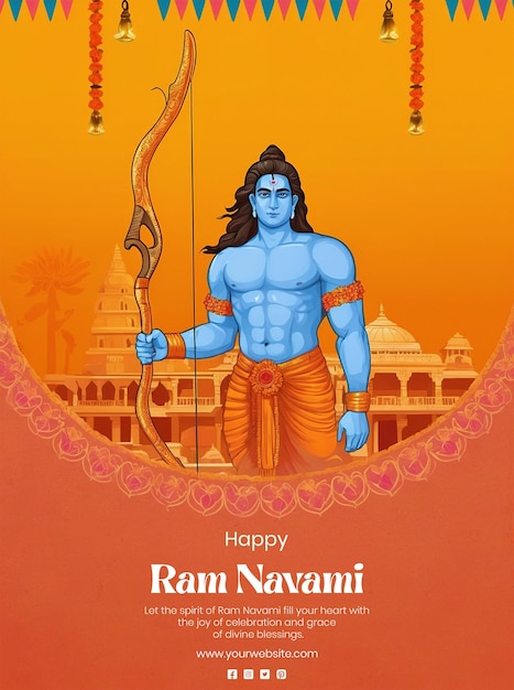 Ram Navami mandir concept shree ram holding a bow and arrow on gradient background