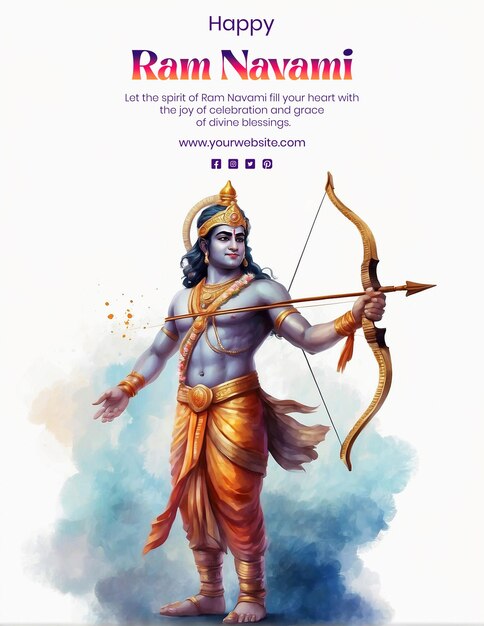 Ram Navami watercolor concept shree ram holding a bow and arrow on white background