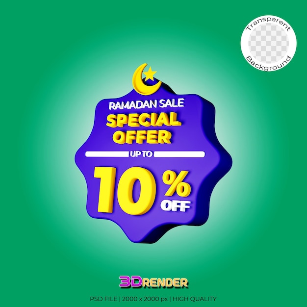 Ramadan 10 Off Badge 3D Illustration