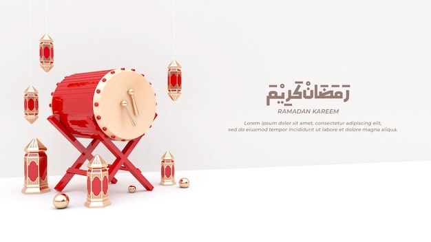 ramadan background 3d render, composition with islamic drum, lantern for greeting, banner, poster