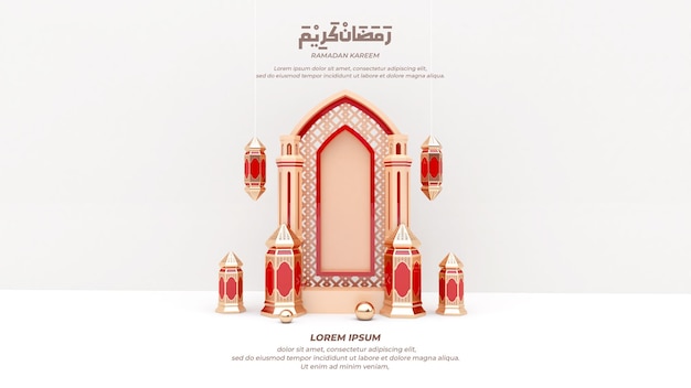 ramadan background 3d render, lantern for greeting, banner, poster