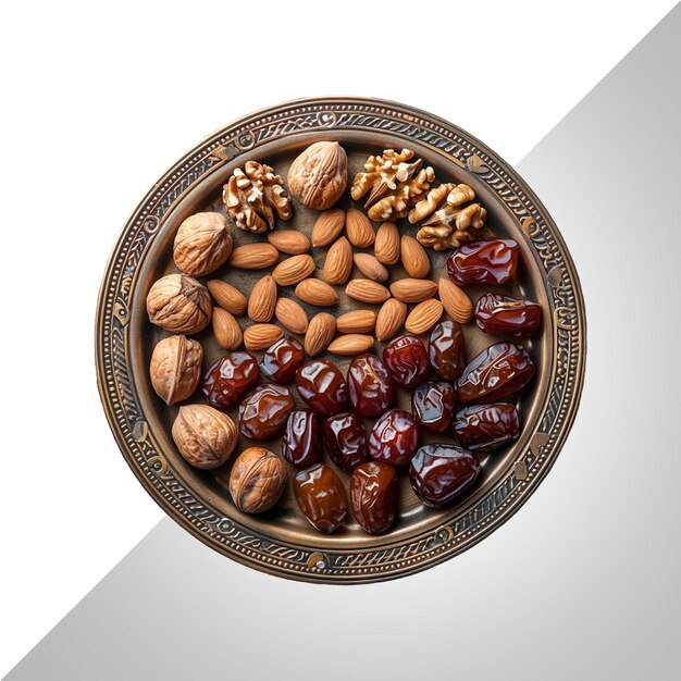 PSD ramadan dates and nuts platter isolated on transparent background