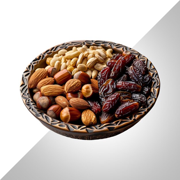 PSD ramadan dates and nuts platter isolated on transparent background