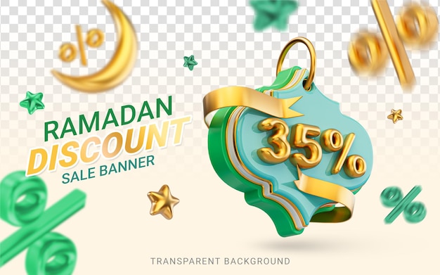 Ramadan and eid big offer 35 percent discount sale poster design 3d render for social banner