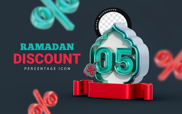 PSD ramadan and eid mega sale 5 percent discount special offer promotion poster or banner 3d render