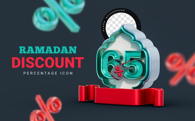 PSD ramadan and eid mega sale 65 percent discount special offer promotion poster or banner 3d render