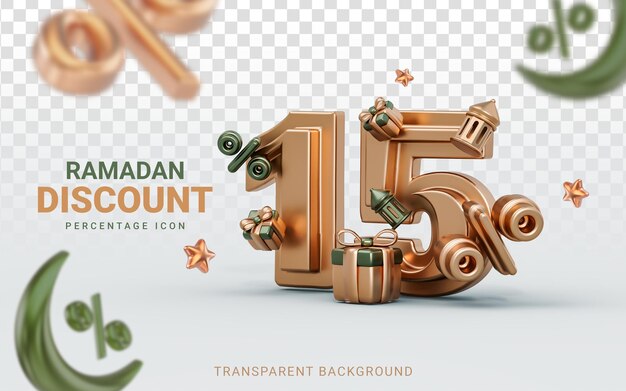 Ramadan and eid sale banner template Discount 15 percent 3d render crescent moon lantern gift box