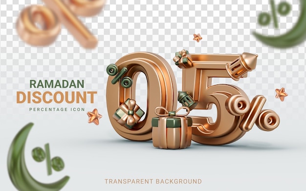 Ramadan and eid sale banner template Discount 5 percent 3d render crescent moon lantern gift box