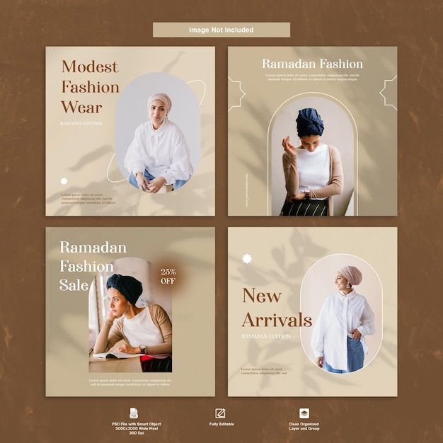 Ramadan Fashion Women Minimalist Design Instagram Post Template Design Set Bundle