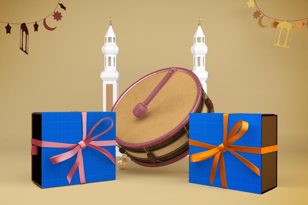 Ramadan gift box rendering in 3d design mockup