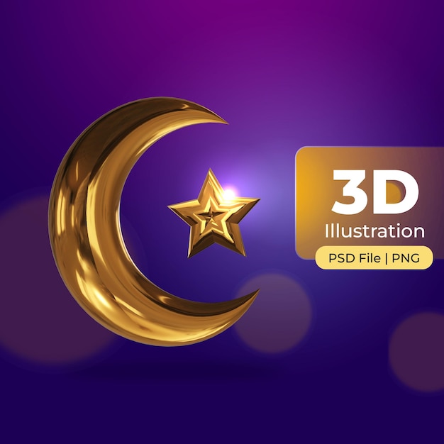 Ramadan Islamic 3D Rounded Moon Star