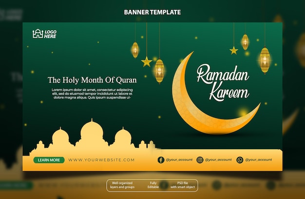 Ramadan kareem Banner template with green and gold color