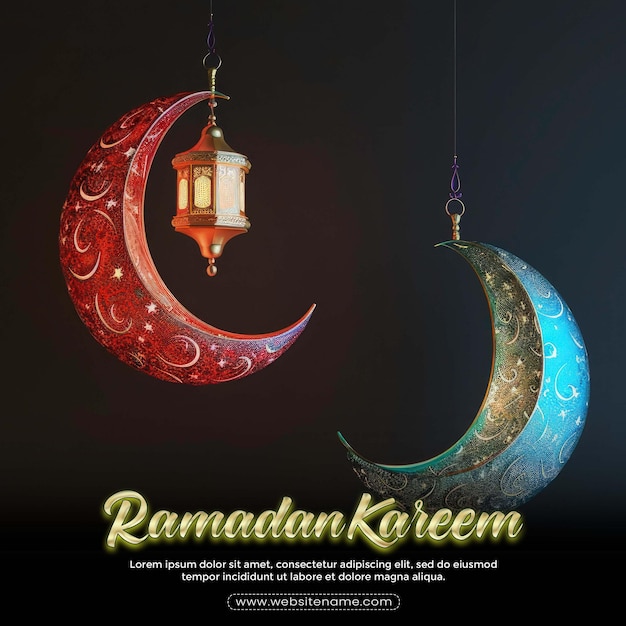 Ramadan Kareem celebrate cards or greeting template islamic pattern crescent moon with lantern