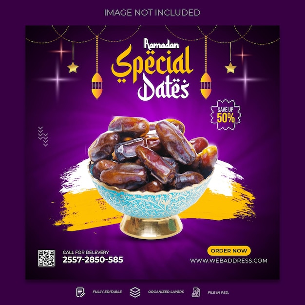 Ramadan kareem dates promotional Instagram post template Premium Psd