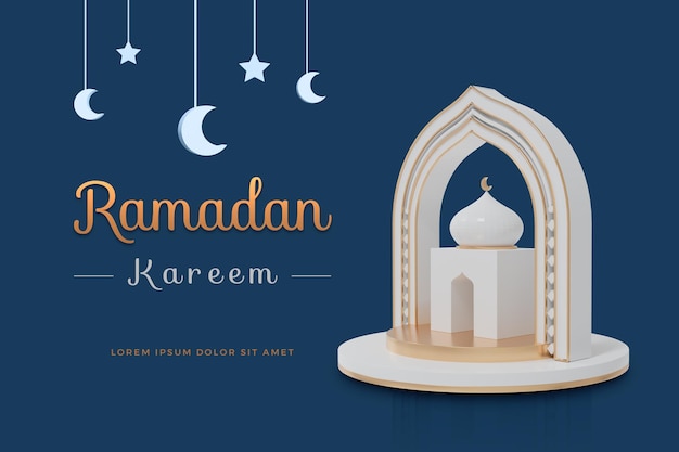 Ramadan kareem design with 3d rendering template