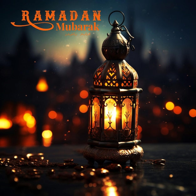 ramadan kareem eid mubarak royal elegant lamp with mosque hol