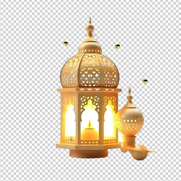 ramadan kareem golden arabic lantern Arabic lamp with light on transparent background