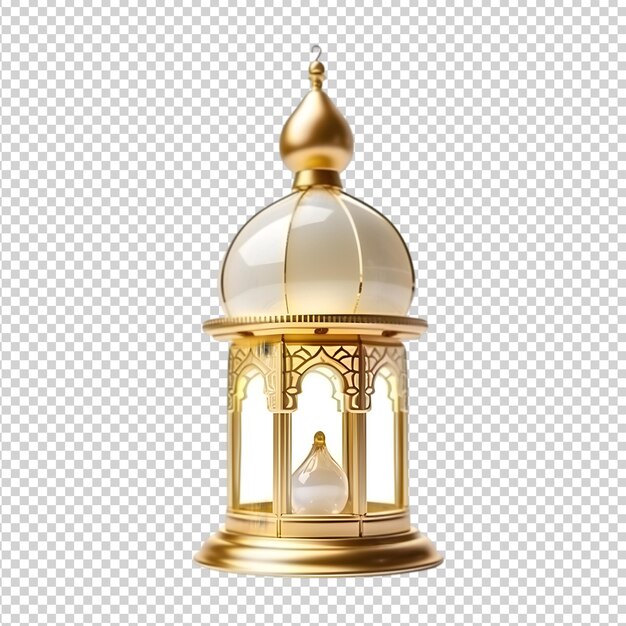 ramadan kareem golden arabic lantern Arabic lamp with light on transparent background