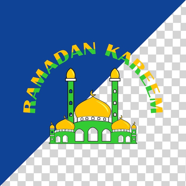 Ramadan Kareem green mosque icon with gold domes and minarets logo symbol sign masjid icon