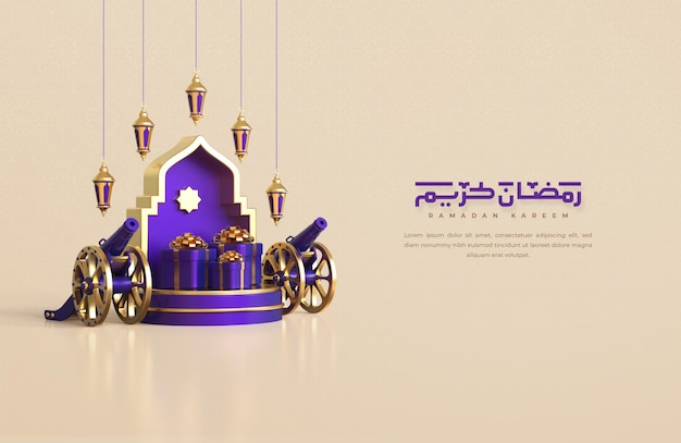 Ramadan kareem greeting background with realistic 3d islamic festive decorative elements