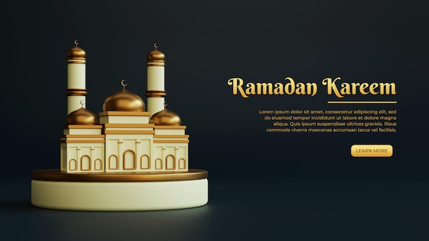 Ramadan kareem greetings background with decorative mosque on the podium realistic 3d Islamic