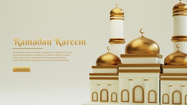 Ramadan kareem greetings background with decorative mosque realistic 3d Islamic