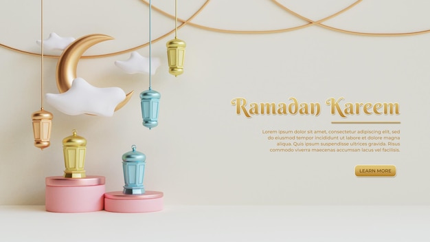 Ramadan kareem greetings background with realistic and colorful 3d Islamic festive decorative