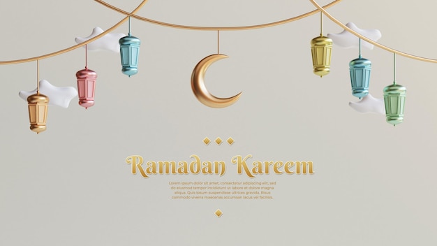 Ramadan kareem greetings background with realistic and colorful 3d Islamic festive decorative