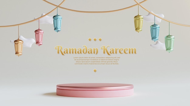 Ramadan kareem greetings background with realistic and colorful 3d Islamic festive decorative