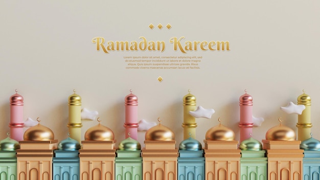 Ramadan kareem greetings background with realistic and colorful 3d Islamic festive decorative