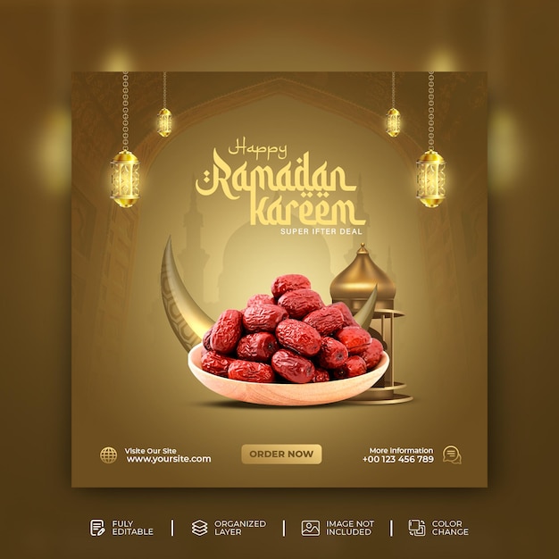 Ramadan Kareem Iftar party invitation Social media post template Psd