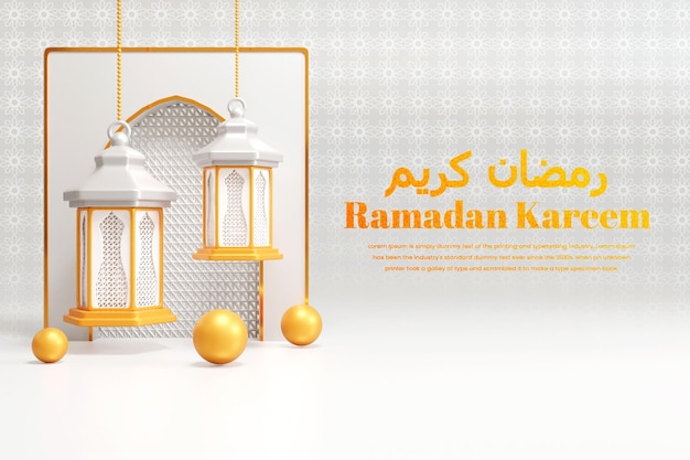 Ramadan Kareem Islamic background design with gold balls on the wall.