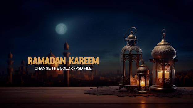 Ramadan kareem Islamic Background with various lights and ornaments