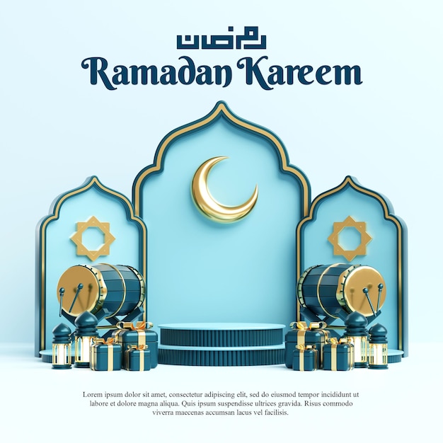 Ramadan kareem islamic greeting background with crescent moon lantern and islamic decoration object ornaments copy text islamic background