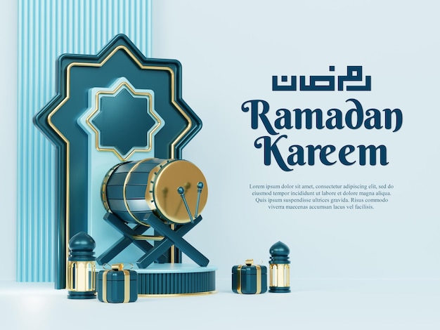 Ramadan kareem islamic greeting background with crescent moon lantern and islamic decoration object ornaments copy text islamic background