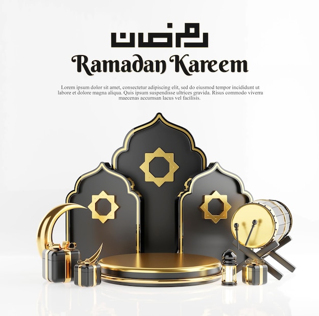 Ramadan kareem islamic greeting background with crescent moon lantern and islamic decoration object ornaments copy text islamic background