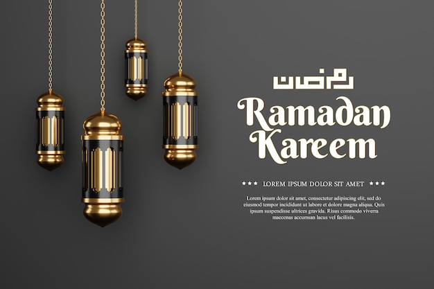 Ramadan kareem islamic greeting background with crescent moon lantern and islamic decoration object ornaments copy text islamic background