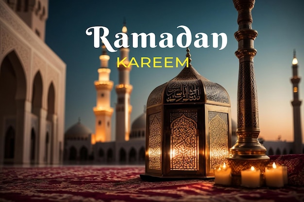 ramadan kareem lamps on bokeh background