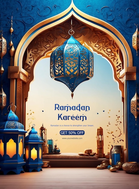 Ramadan Kareem Luxurious colorful lanterns and mihrab decoration