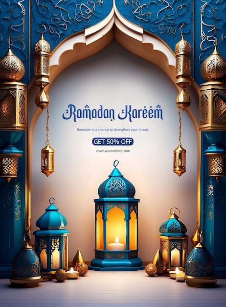 Ramadan Kareem Luxurious colorful lanterns and mihrab decoration