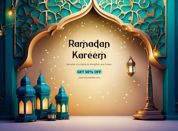 Ramadan Kareem Luxurious colorful lanterns and mihrab decoration