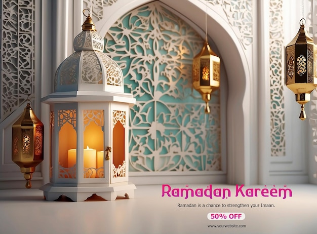 Ramadan Kareem Luxurious colorful lanterns and mihrab decoration