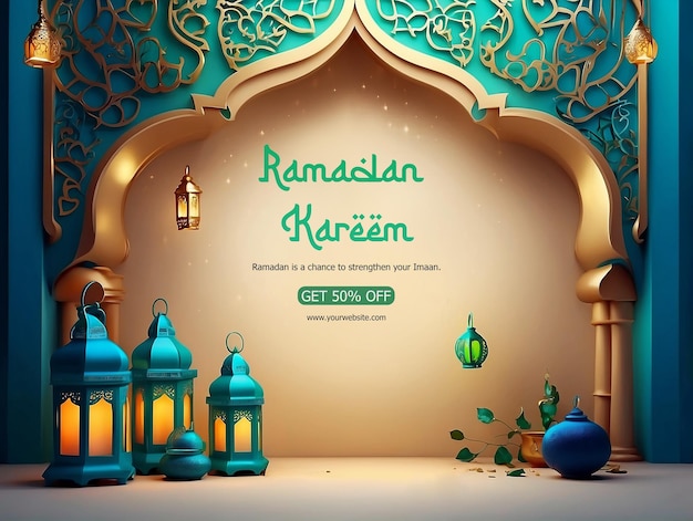 Ramadan Kareem Luxurious colorful lanterns and mihrab decoration