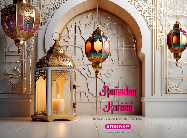 Ramadan Kareem Luxurious colorful lanterns and mihrab decoration