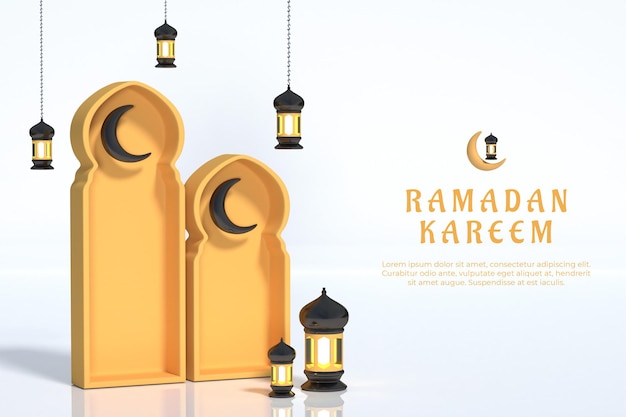 Ramadan kareem ornament with lantern crescent premium PSD