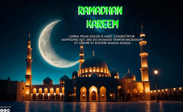 Ramadan Kareem poster template with mosque moon