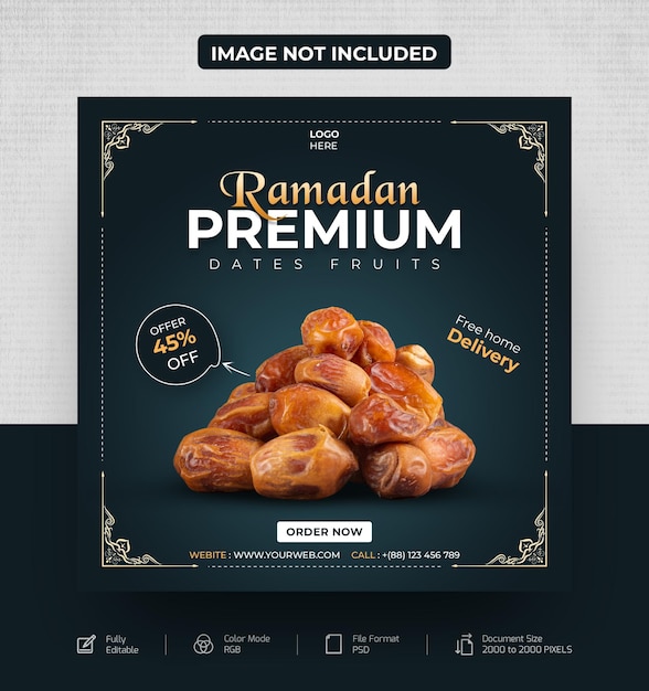 Ramadan Kareem premium dates fruits social media post or web banner template